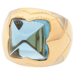 BVLGARI ITALY 18k Gold & Topaz Pyramid Ring Retro