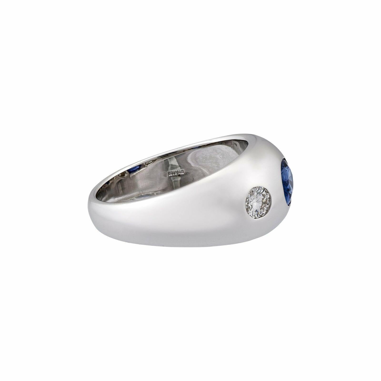 Bvlgari Italy 18k White Gold, Diamond & Sapphire Three Stone Gypsy Ring Vintage

Here is your chance to purchase a beautiful and highly collectible designer ring.  Truly a great piece at a great price! 

The weight is 8.84 grams.  The ring size is