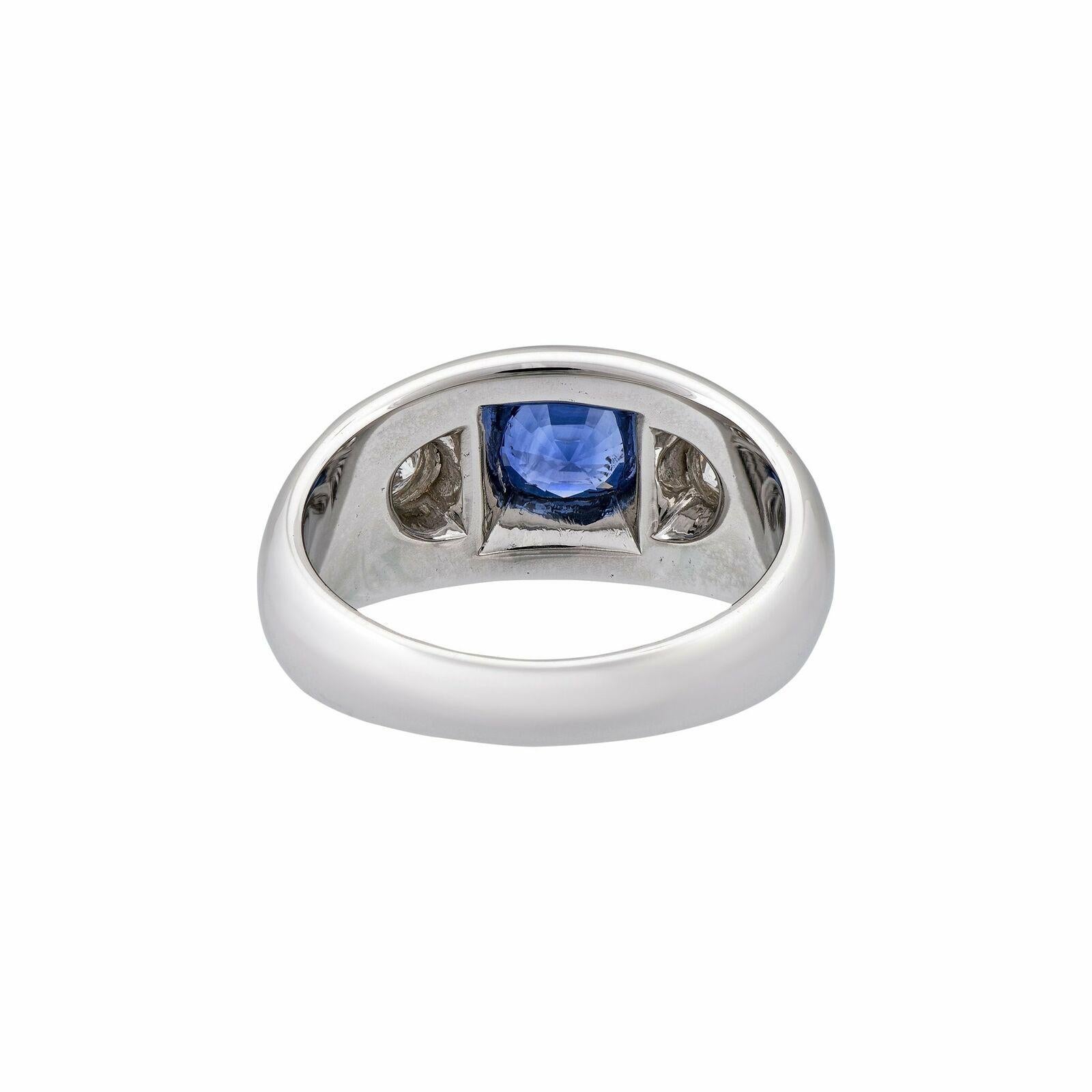 Bvlgari Italy 18k White Gold, Diamond & Sapphire Three Stone Gypsy Ring Vintage In Excellent Condition In Beverly Hills, CA
