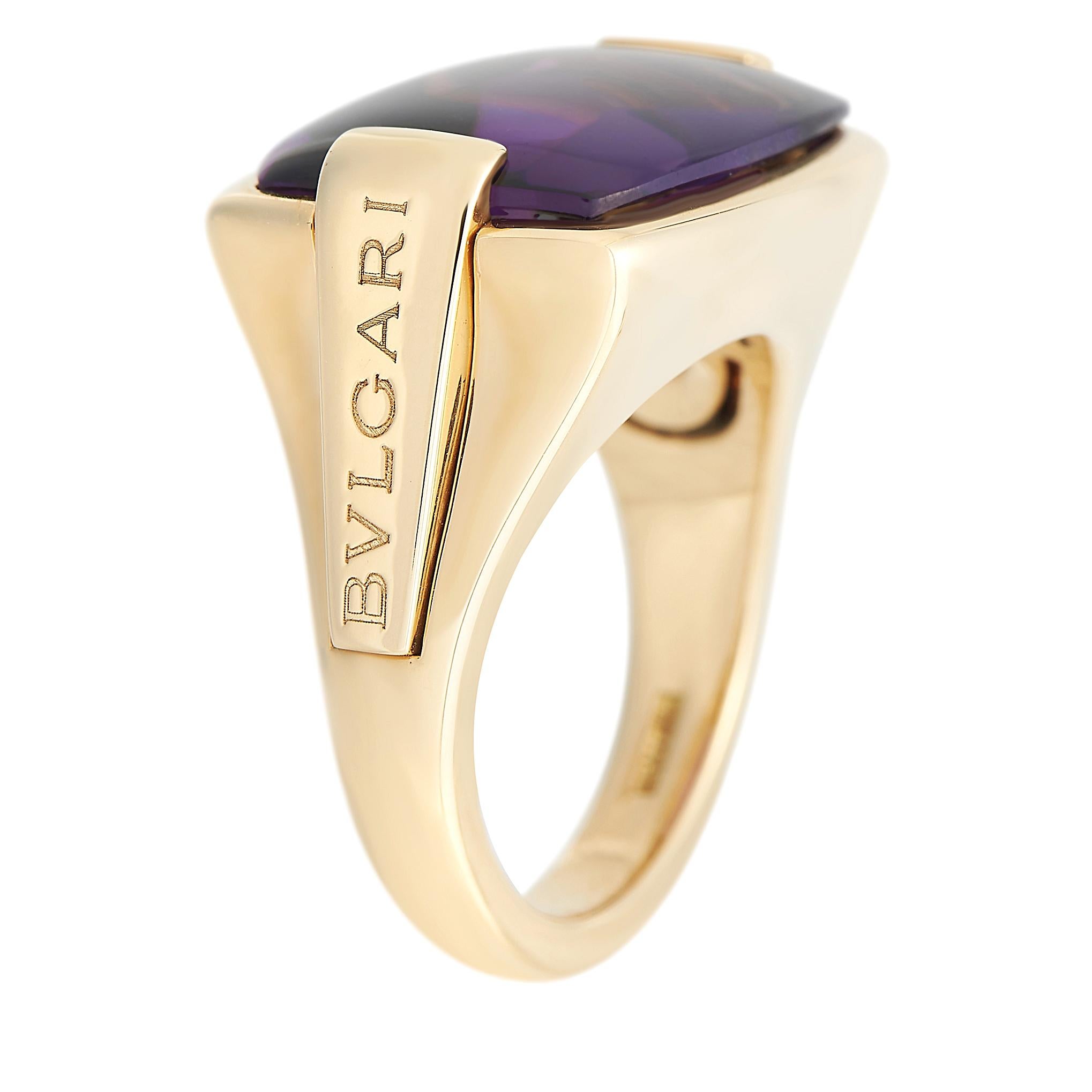 Bvlgari Italy 18k Yellow Gold & Amethyst Metropolis Collection Cocktail Ring Modern

Here is your chance to purchase a beautiful and highly collectible designer pendant.  Truly a great piece at a great price! 

Details:

Item Details

Solid 18k