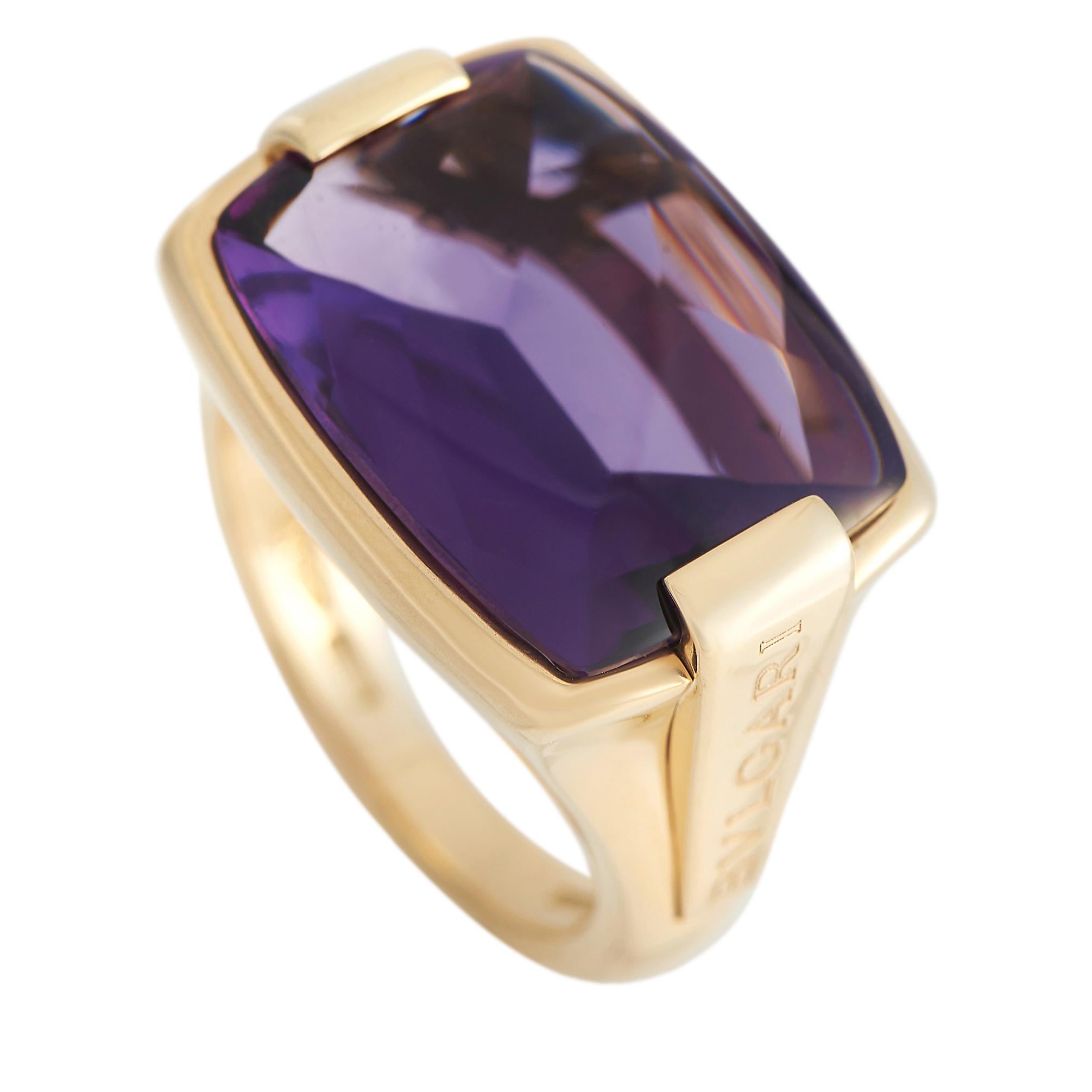 Women's or Men's BVLGARI ITALY 18k Yellow Gold & Amethyst Metropolis Collection Ring Modern 1990s