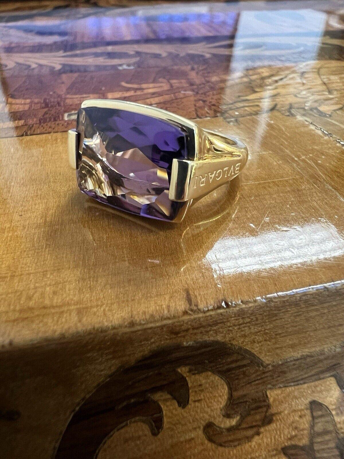 BVLGARI ITALY 18k Yellow Gold & Amethyst Metropolis Collection Ring Modern 1990s 1