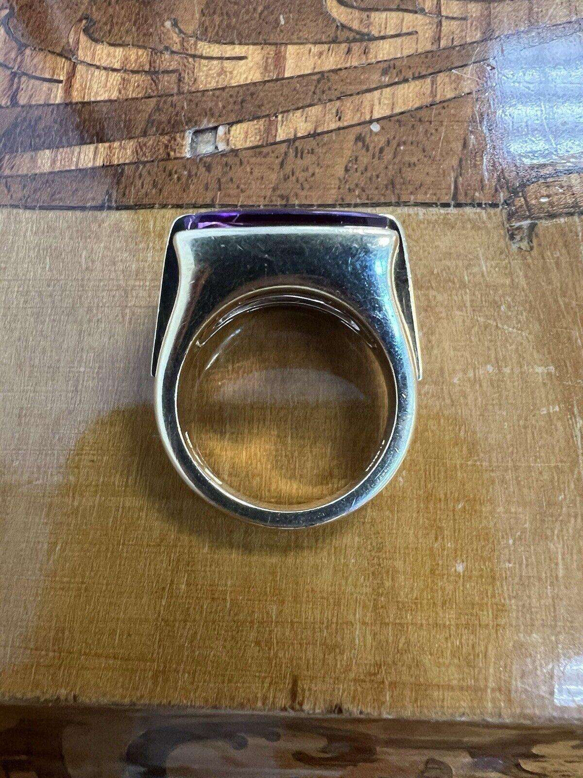BVLGARI ITALY 18k Yellow Gold & Amethyst Metropolis Collection Ring Modern 1990s 2
