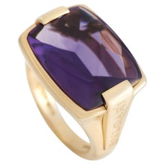 BVLGARI ITALY 18k Yellow Gold & Amethyst Metropolis Collection Ring Modern 1990s