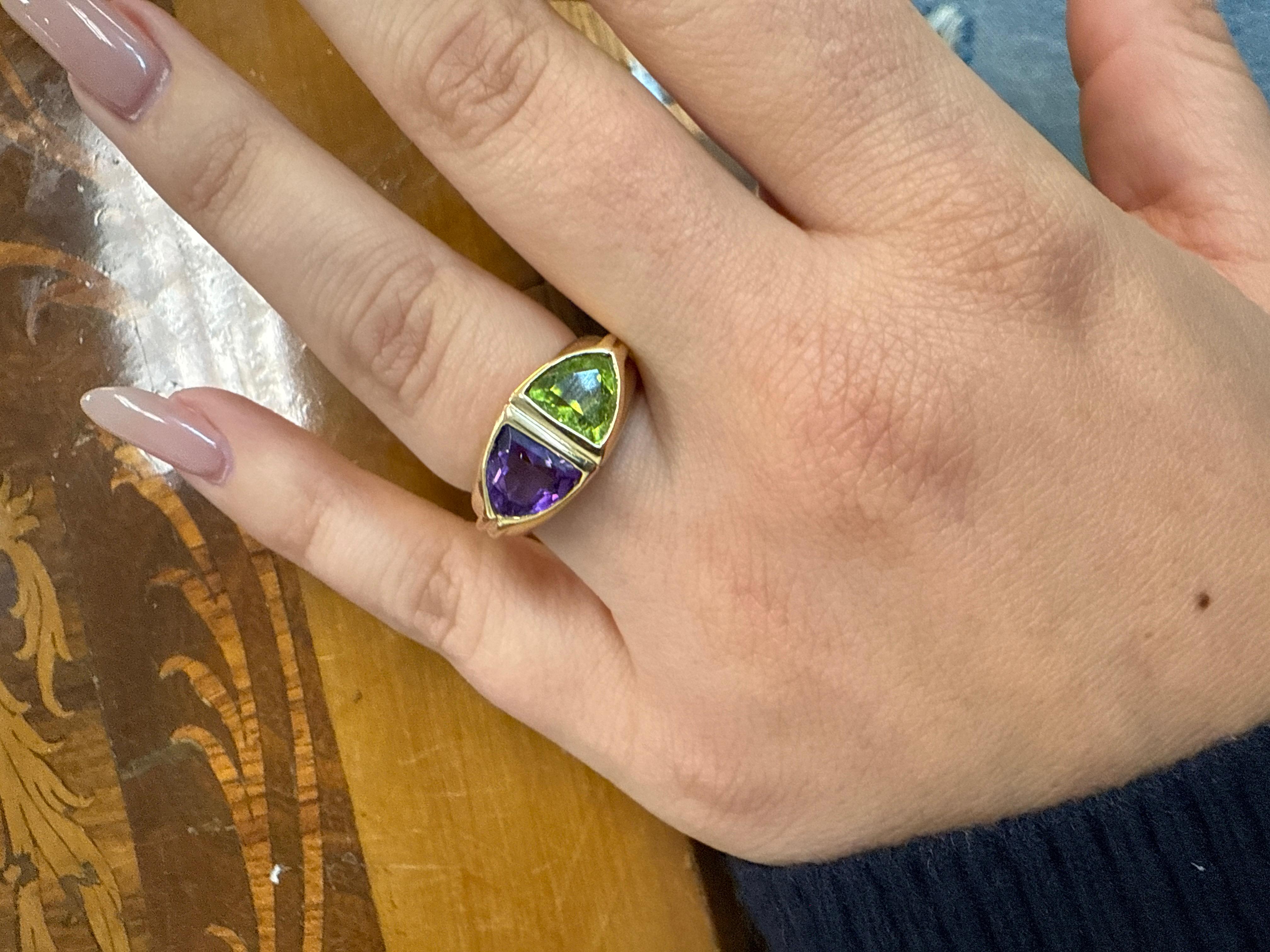 Anello Cocktail BVLGARI ITALIA in oro giallo 18k, ametista e peridoto 1970s Vintage 3