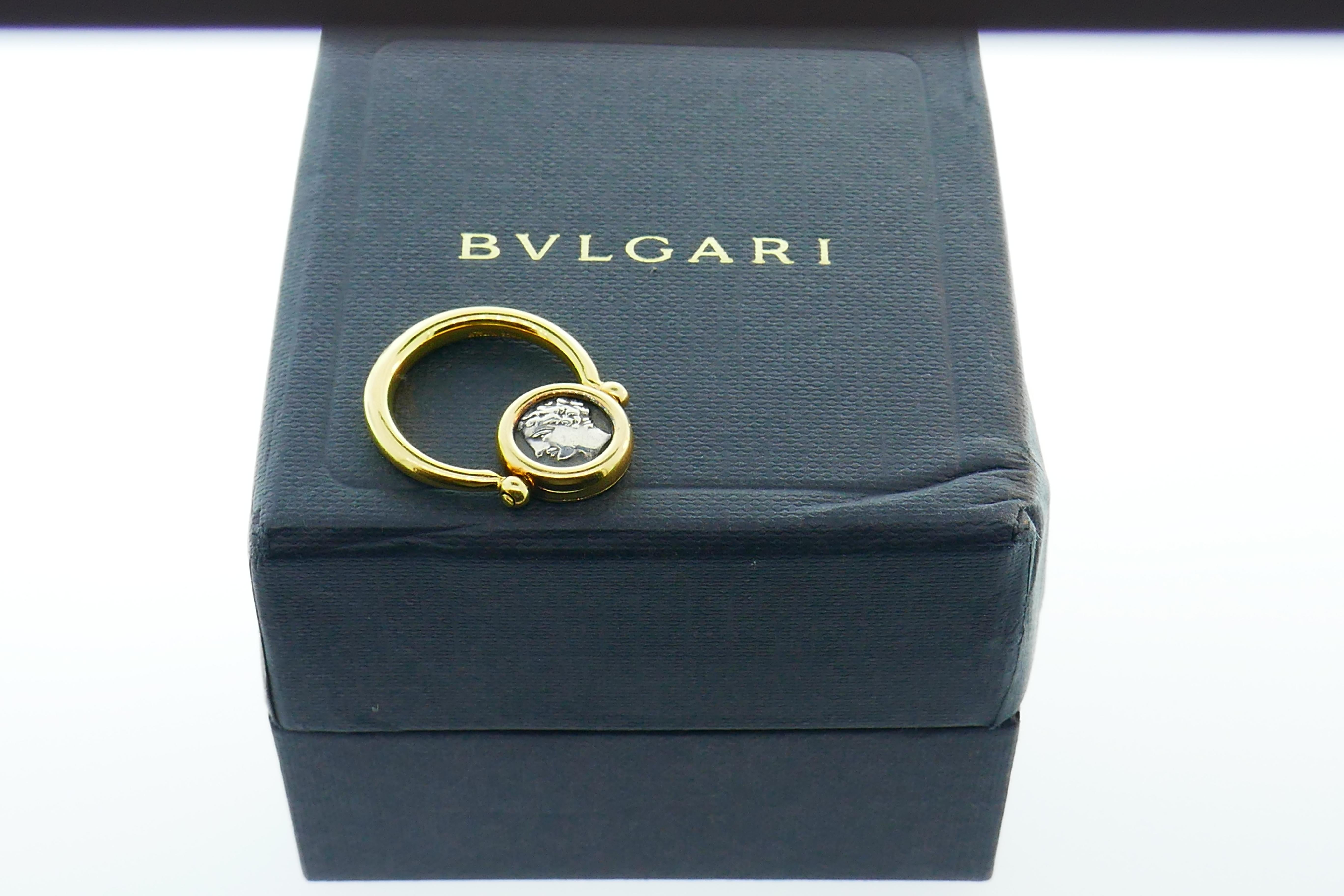 Bvlgari Italy 18k Yellow Gold & Ancient Coin Monete Flip Ring Vintage w/Box 2