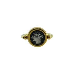 Bvlgari Italy 18k Yellow Gold & Ancient Coin Monete Flip Ring Retro w/Box