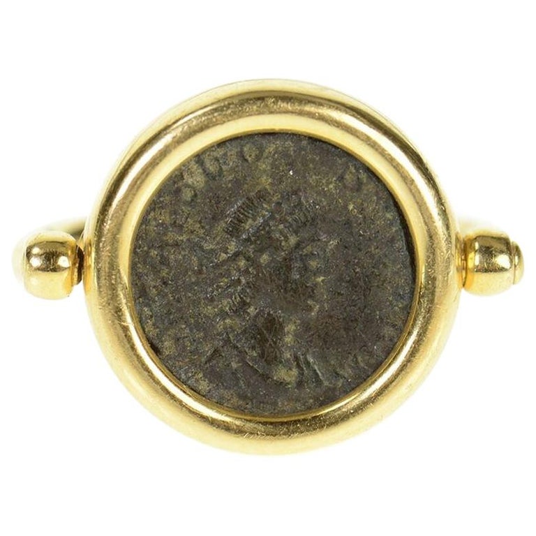 Bvlgari Italy 18k Yellow Gold and Ancient Coin Flip Ring Vintage and ...