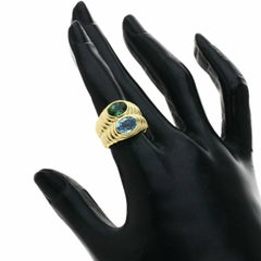 Bvlgari Italy 18k Yellow Gold, Blue Topaz & Green Tourmaline Doppio Ring Vintage