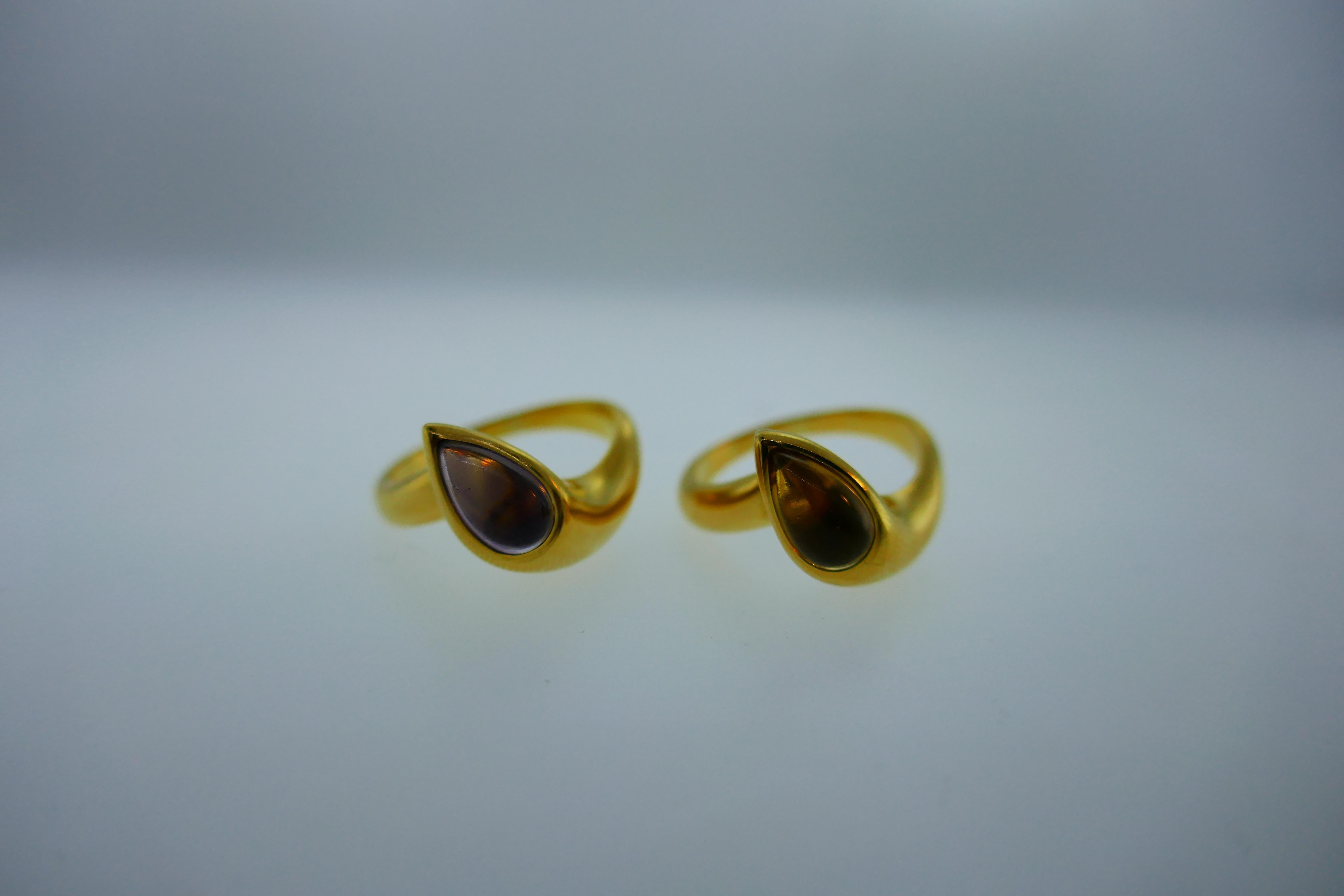 Bvlgari Italy 18k Yellow Gold, Cabochon Citrine & Amethyst Double Snake Ring 1