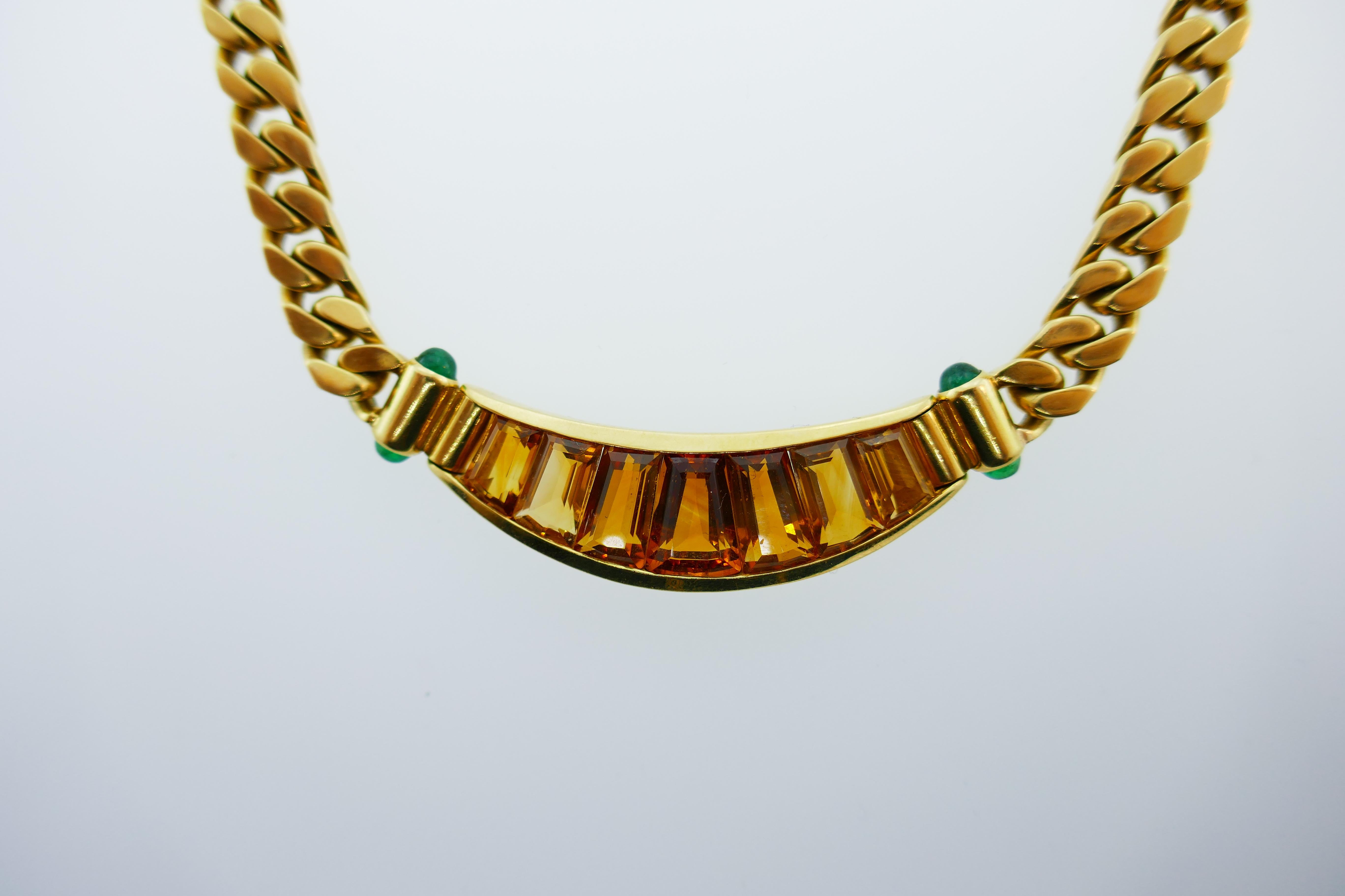 Bvlgari 18 Karat Yellow Gold, Cabochon Emerald and Citrine Necklace Vintage 6