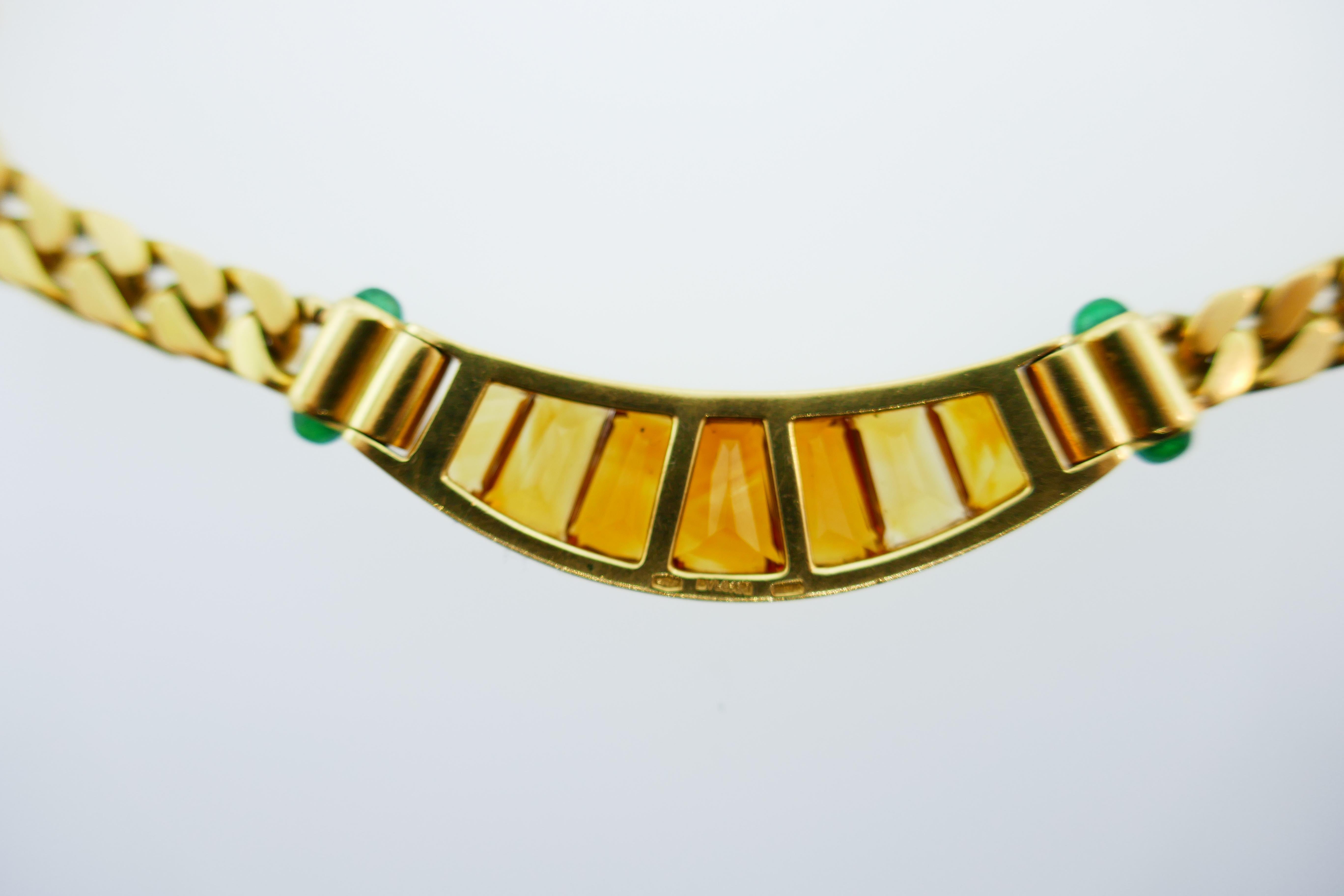 Women's or Men's Bvlgari 18 Karat Yellow Gold, Cabochon Emerald and Citrine Necklace Vintage