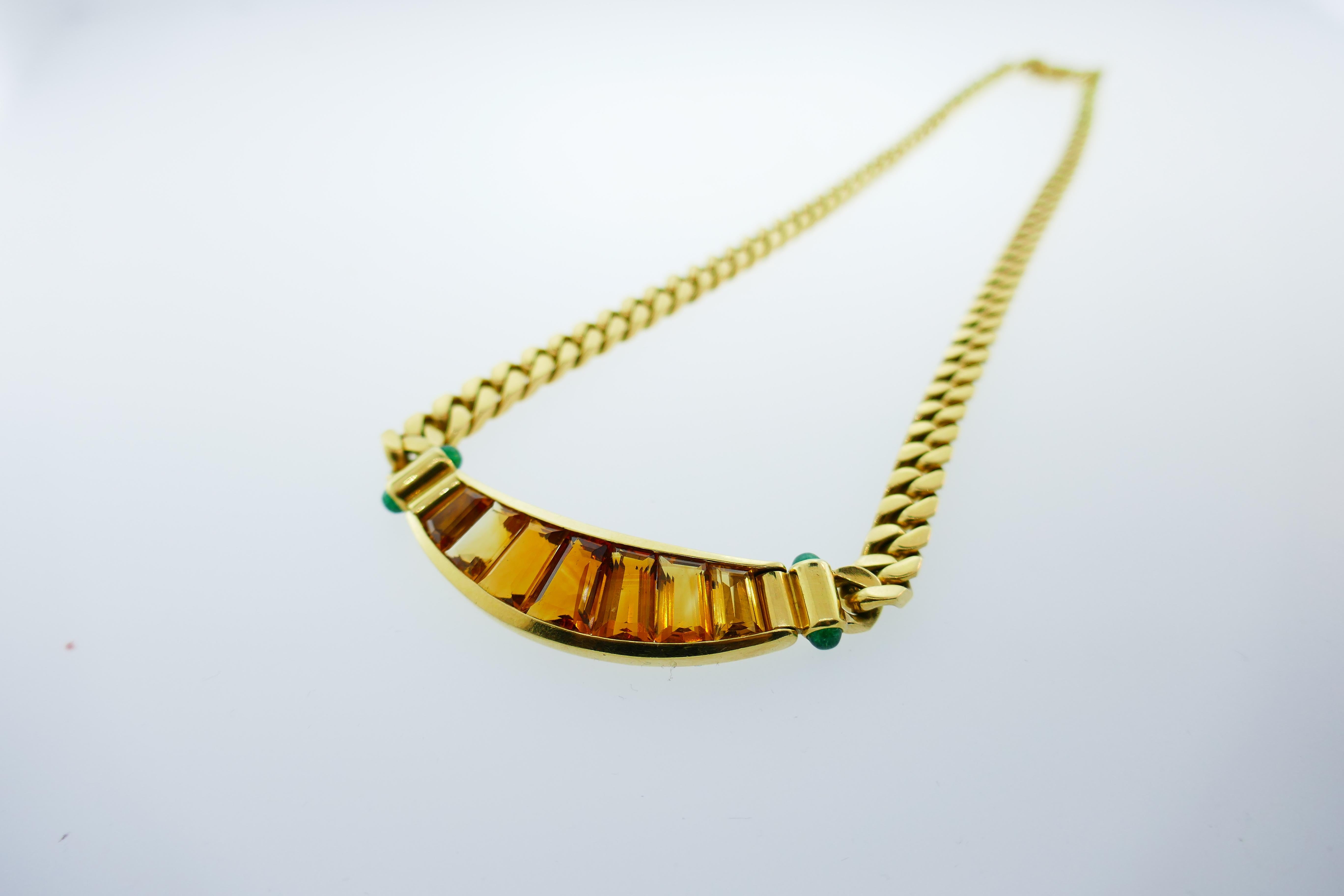 Bvlgari 18 Karat Yellow Gold, Cabochon Emerald and Citrine Necklace Vintage 3