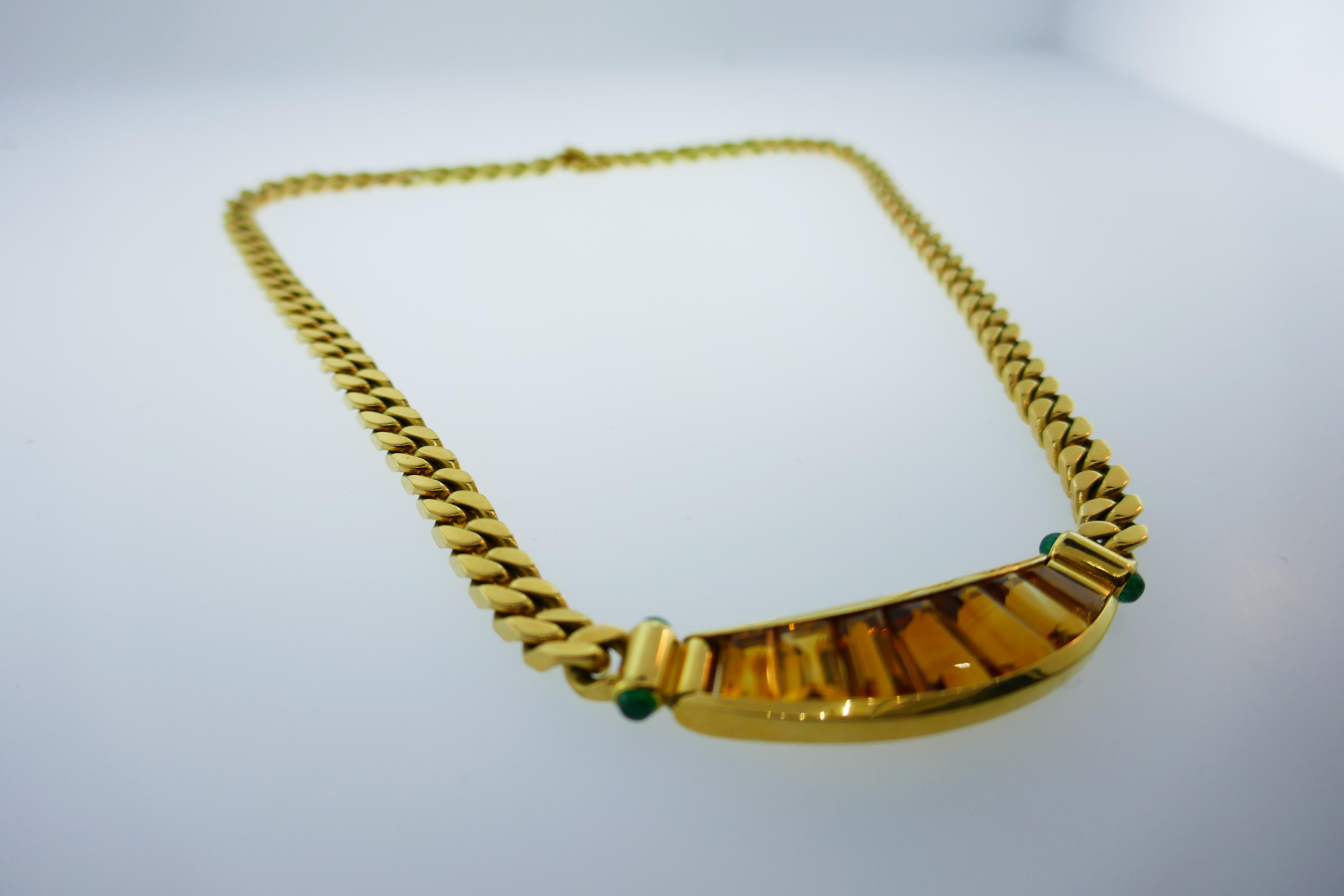 Bvlgari 18 Karat Yellow Gold, Cabochon Emerald and Citrine Necklace Vintage 4
