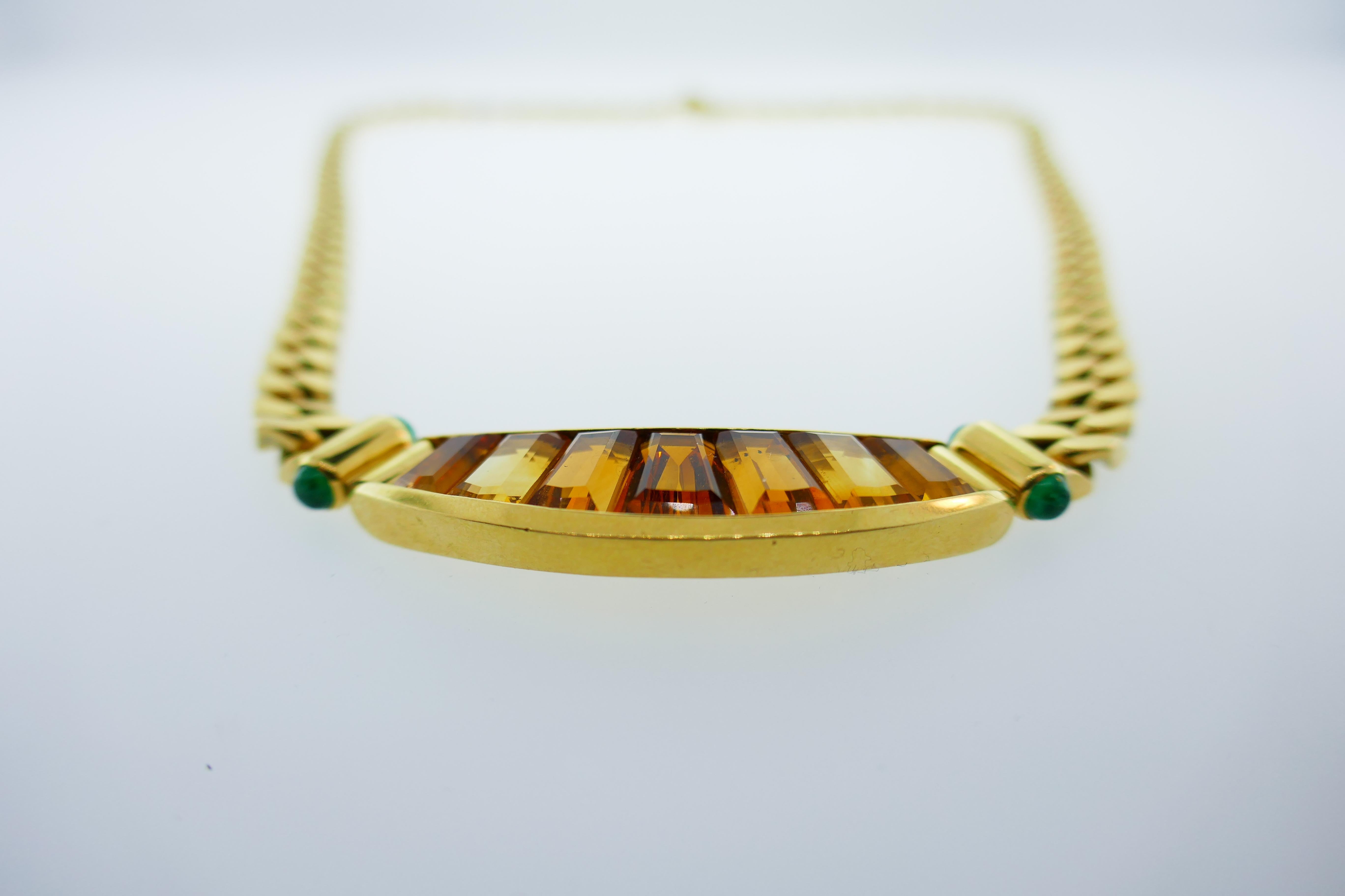 Bvlgari 18 Karat Yellow Gold, Cabochon Emerald and Citrine Necklace Vintage 5