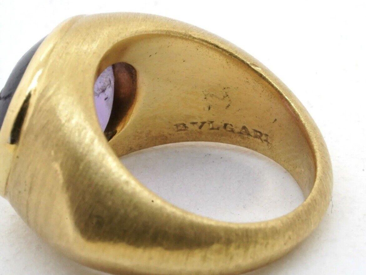 Round Cut Bvlgari Italy 18k Yellow Gold & Carved Amethyst Intaglio Horse Ring Vintage Rare