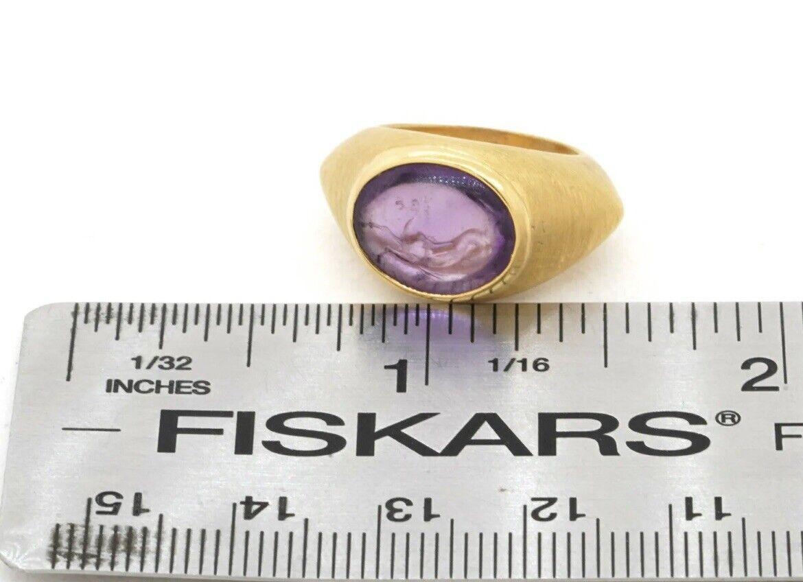 Bvlgari Italy 18k Yellow Gold & Carved Amethyst Intaglio Horse Ring Vintage Rare 1