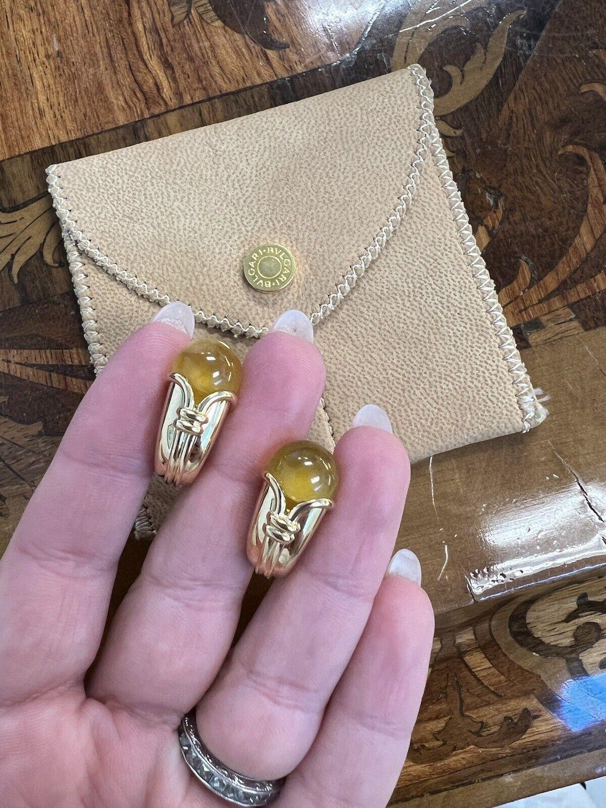 BVLGARI ITALY 18k Yellow Gold & Citrine Clip On Earrings Circa 1980s w/ Pouch 6