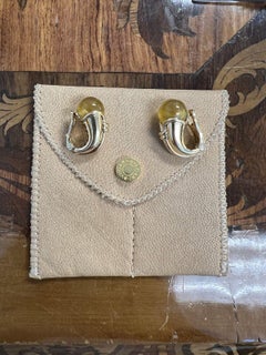 BVLGARI ITALY 18k Yellow Gold & Citrine Clip On Earrings Circa 1980s w/ Pouch