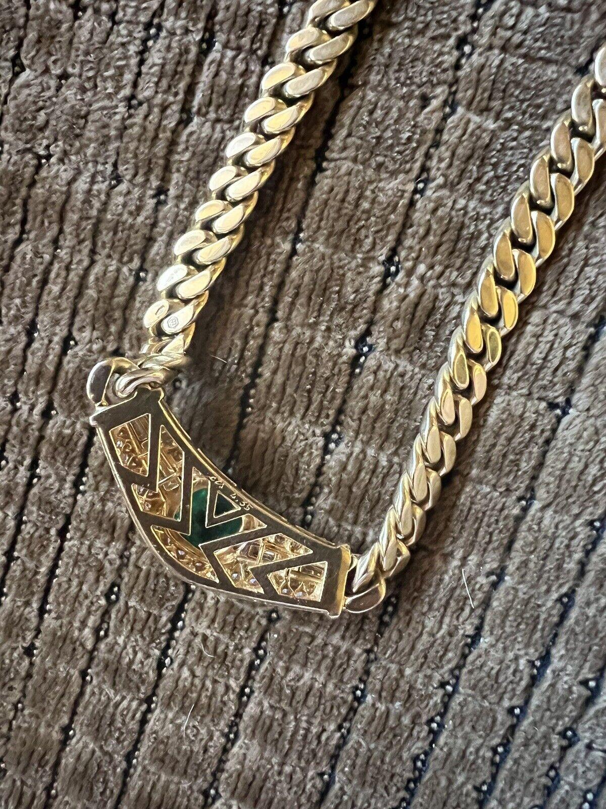 Bvlgari Italy 18k Yellow Gold, Diamond & 4.35 Carat Sugarloaf Emerald Necklace 1