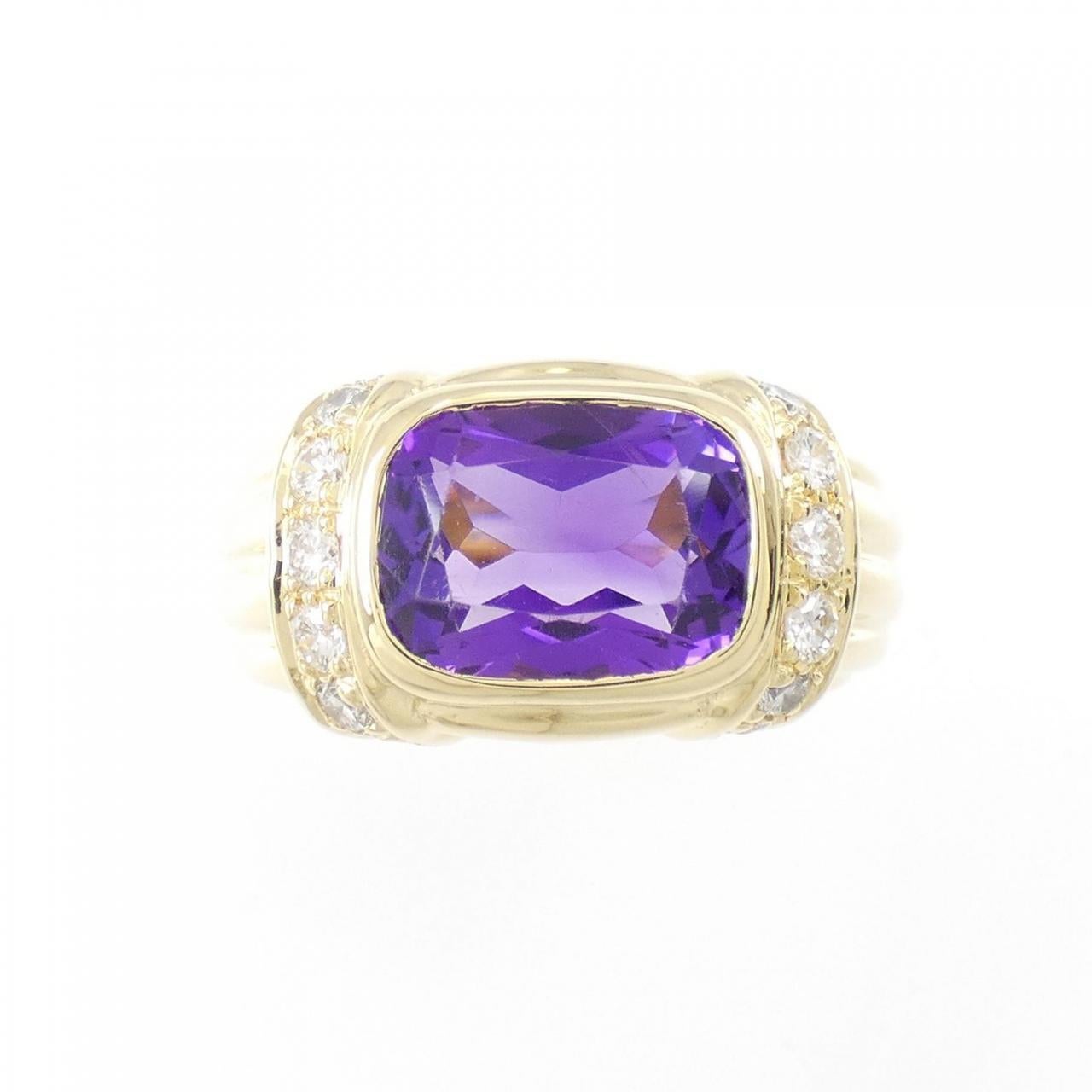 BVLGARI ITALY 18k Yellow Gold, Diamond & Amethyst Cocktail Ring Circa 1980s In Excellent Condition In Beverly Hills, CA