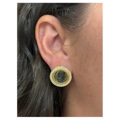 BVLGARI ITALY 18k Yellow Gold, Diamond & Ancient Roman Coin Monete Earrings Rare
