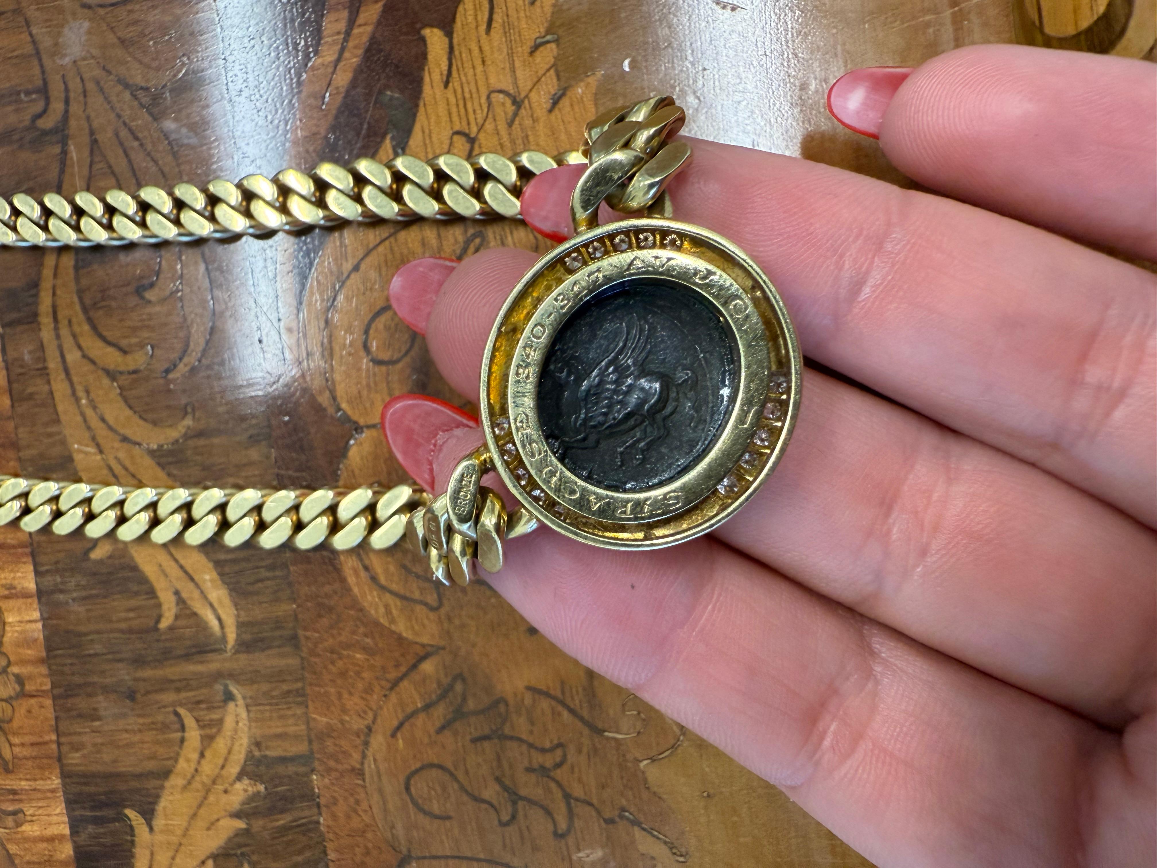 BVLGARI ITALY 18k Yellow Gold, Diamond & Ancient Roman Monete Coin Necklace 1980 For Sale 1