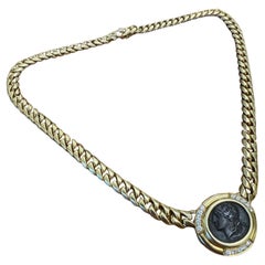 BVLGARI ITALY 18k Yellow Gold, Diamond & Ancient Roman Monete Coin Necklace 1980