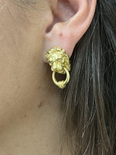 BVLGARI ITALY 18k Yellow Gold & Diamond Door Knocker Earrings Vintage 1960s Rare