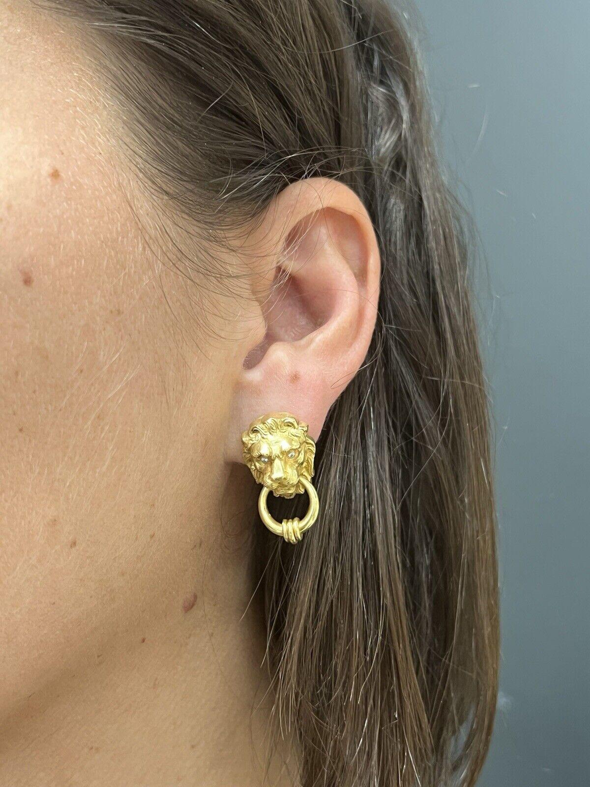 BVLGARI ITALIA Pendientes aldaba de puerta de oro amarillo de 18k y diamantes Vintage años 60 Raro Corte redondo en venta