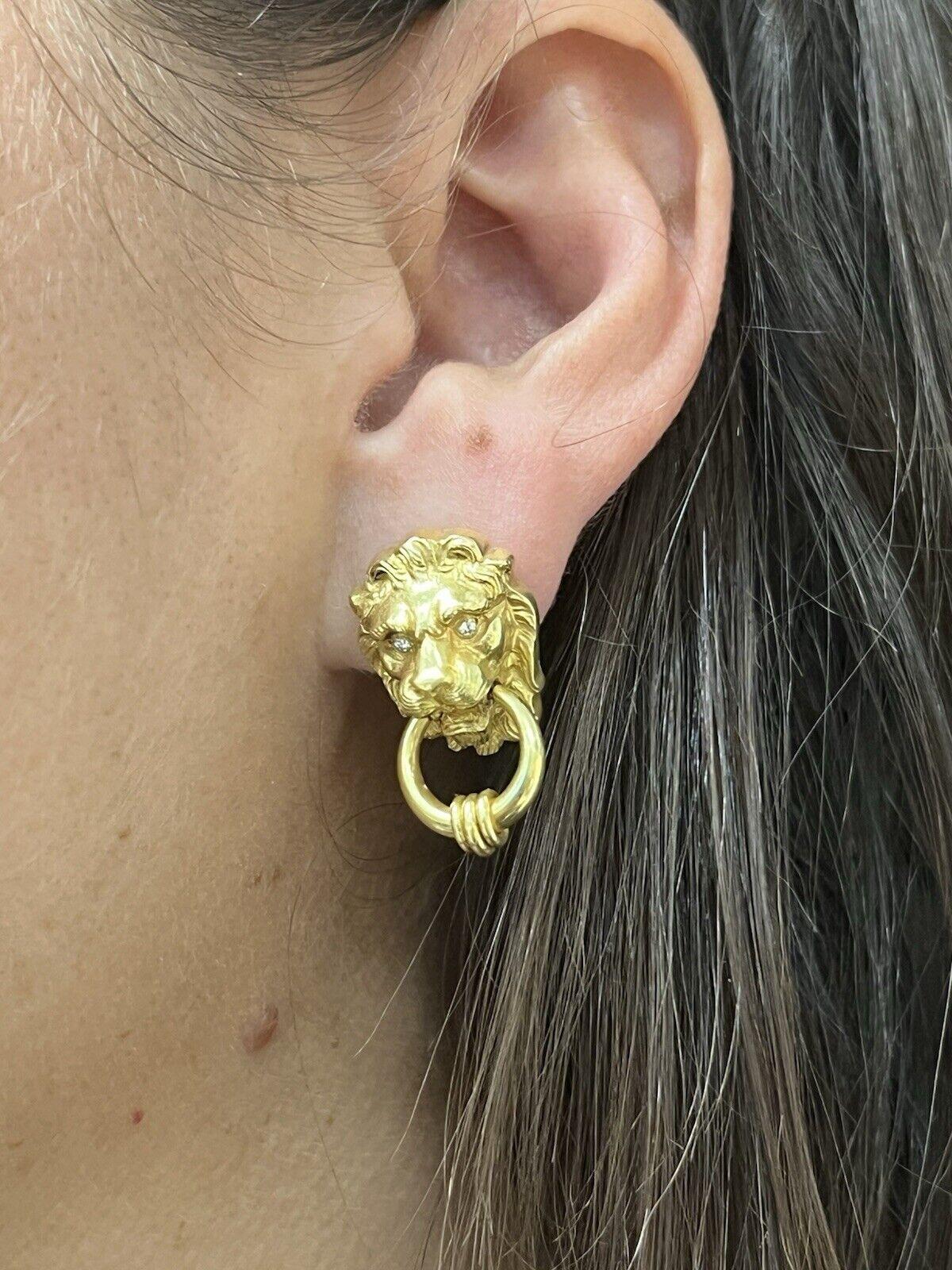 BVLGARI ITALIA Pendientes aldaba de puerta de oro amarillo de 18k y diamantes Vintage años 60 Raro en venta 2