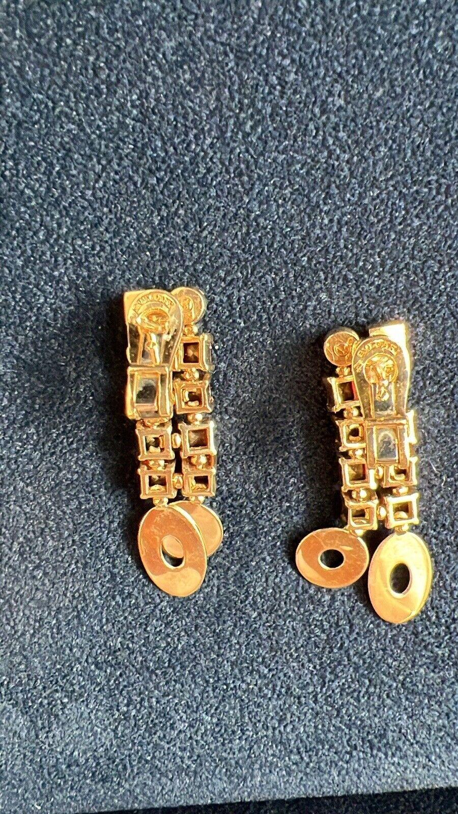 Women's or Men's BVLGARI ITALY 18k Yellow Gold, Diamond & Garnet Lucea Drop Earrings Modern