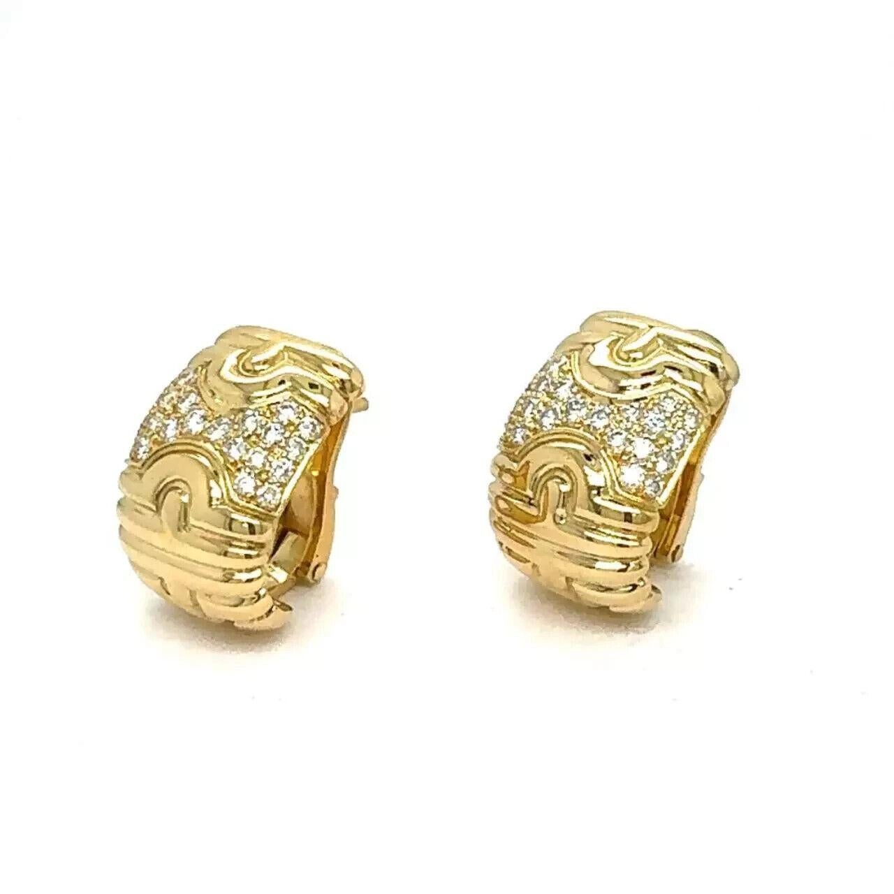 BVLGARI ITALY 18k Yellow Gold & Diamond Parentesi Earrings 1980s Vintage In Excellent Condition In Beverly Hills, CA