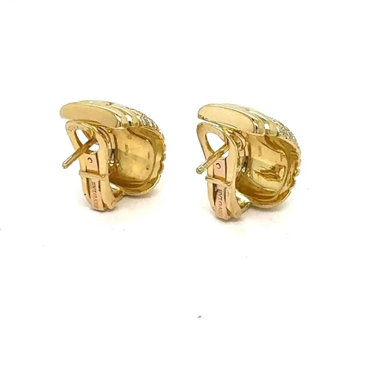Women's or Men's BVLGARI ITALY 18k Yellow Gold & Diamond Parentesi Earrings 1980s Vintage