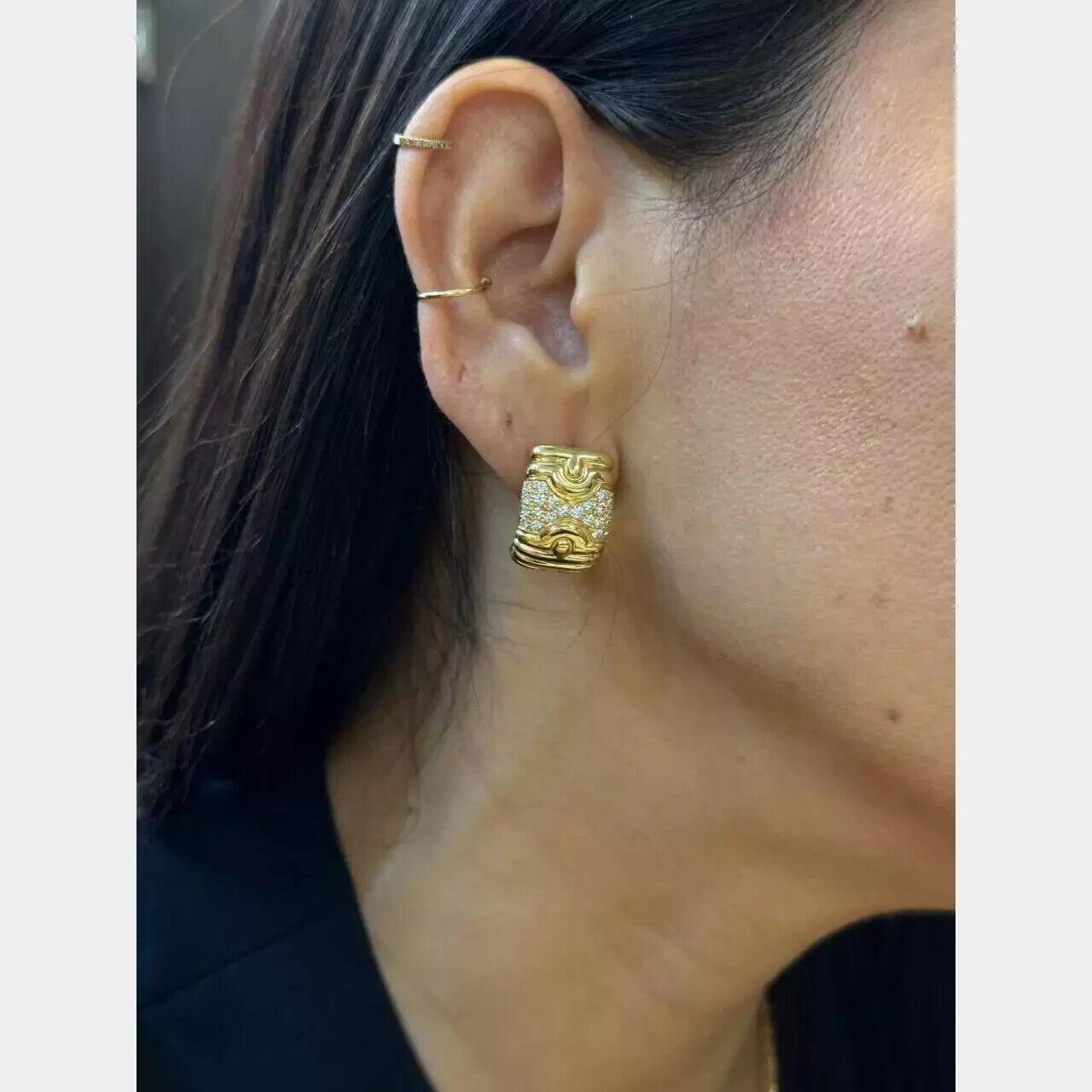 BVLGARI ITALY 18k Yellow Gold & Diamond Parentesi Earrings 1980s Vintage 1