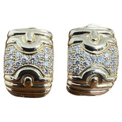 BVLGARI ITALY 18k Yellow Gold & Diamond Parentesi Earrings 1980s Vintage