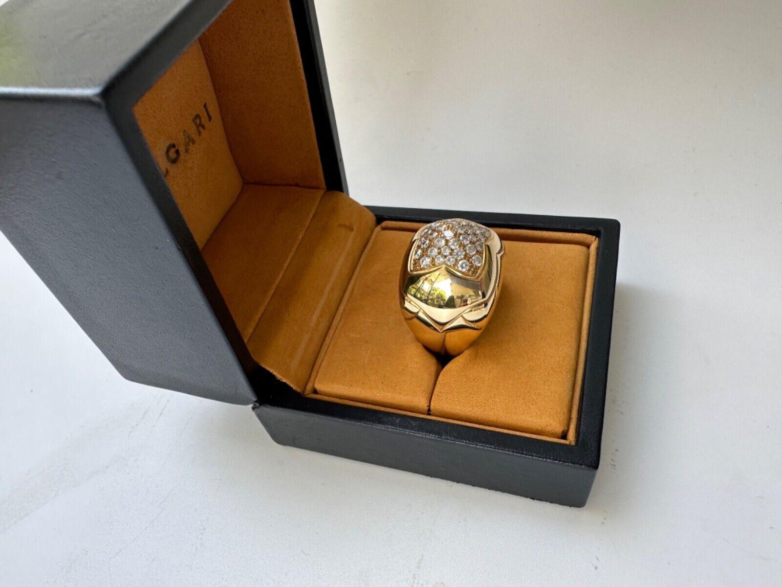 Round Cut BVLGARI ITALY 18k Yellow Gold & Diamond Pyramid Ring w/Box Vintage