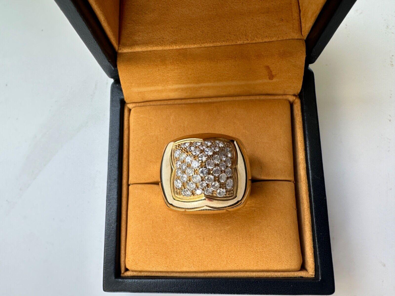 BVLGARI ITALY 18k Yellow Gold & Diamond Pyramid Ring w/Box Vintage 1