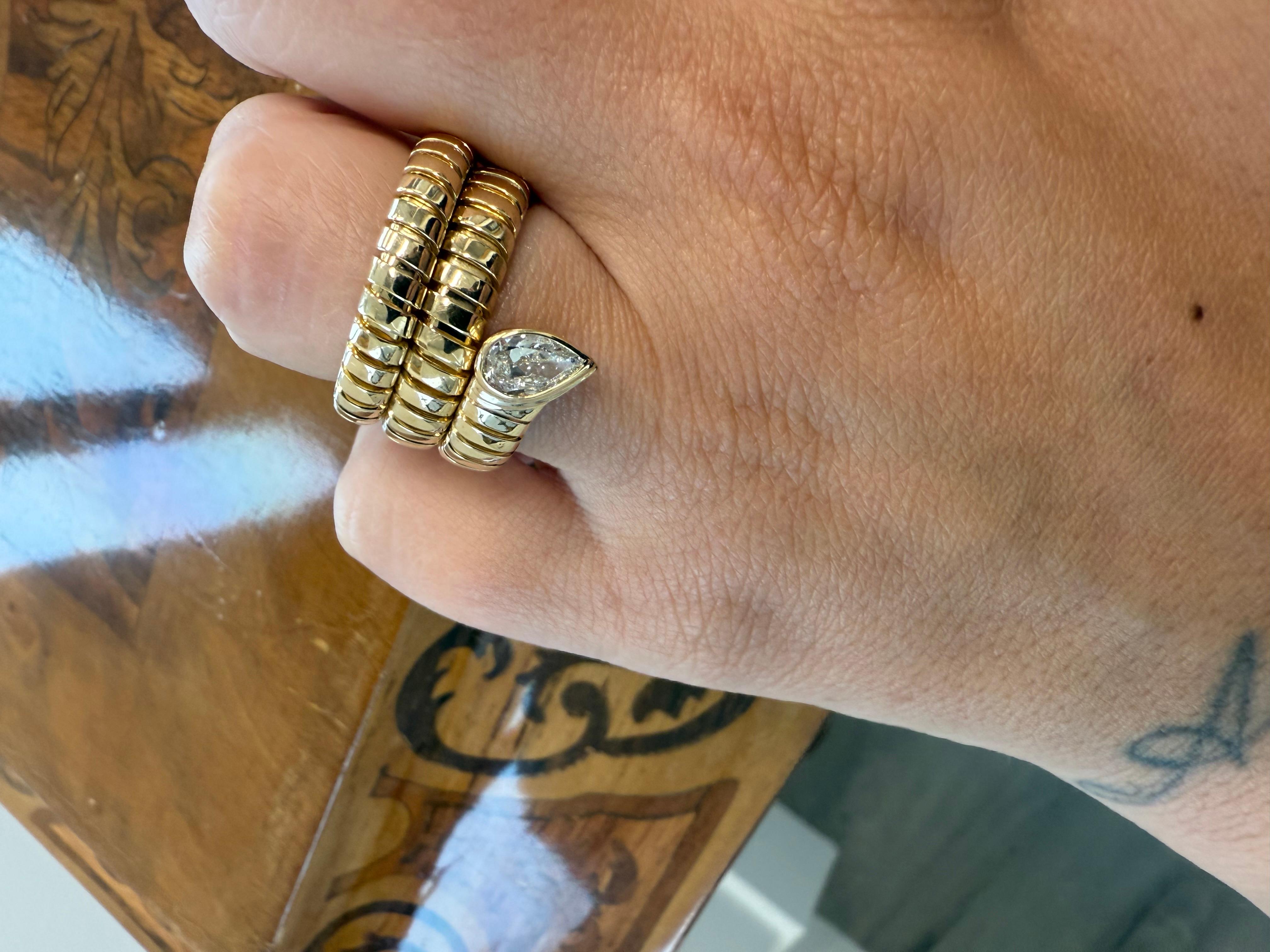 BVLGARI ITALY 18k Yellow Gold & Diamond Tubogas Snake Ring Vintage 1980s 2