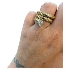 BVLGARI ITALY 18k Yellow Gold & Diamond Tubogas Snake Ring Vintage 1980s
