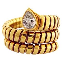 BVLGARI ITALY 18k Yellow Gold & Diamond Tubogas Wraparound Snake Ring 1980s