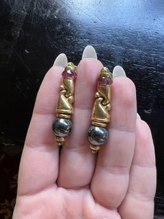 Bvlgari Italia Orecchini Doppio in oro giallo 18k, ematite, tormalina e peridoto