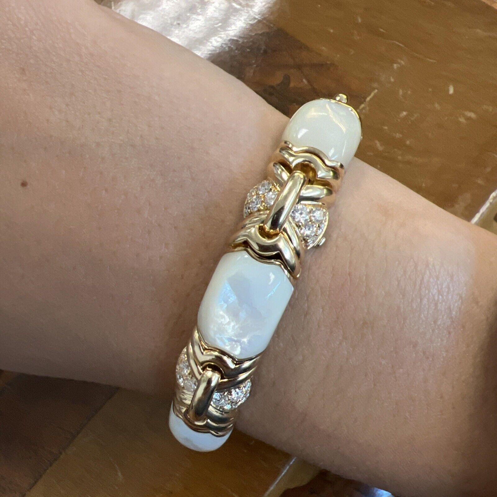 BVLGARI ITALY 18k Yellow Gold, Mother of Pearl & Diamond Bangle Bracelet 1