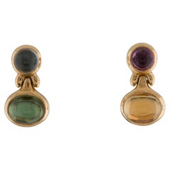 BVLGARI ITALY 18k Yellow Gold & Multi Gemstone Cabochon Earrings Circa 1980s