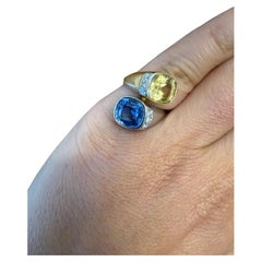 BVLGARI ITALY 18k Yellow Gold, Platinum, Diamond & Yellow and Blue Sapphire Ring