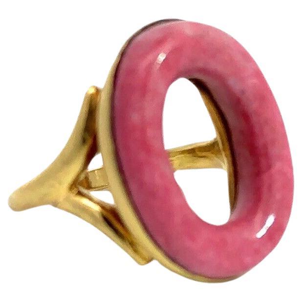 BVLGARI ITALY 18k Gelbgold & Rhodochrosit Kreis-Ring Circa 1970er Jahre Vintage im Angebot