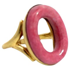 BVLGARI ITALY 18k Gelbgold & Rhodochrosit Kreis-Ring Circa 1970er Jahre Vintage