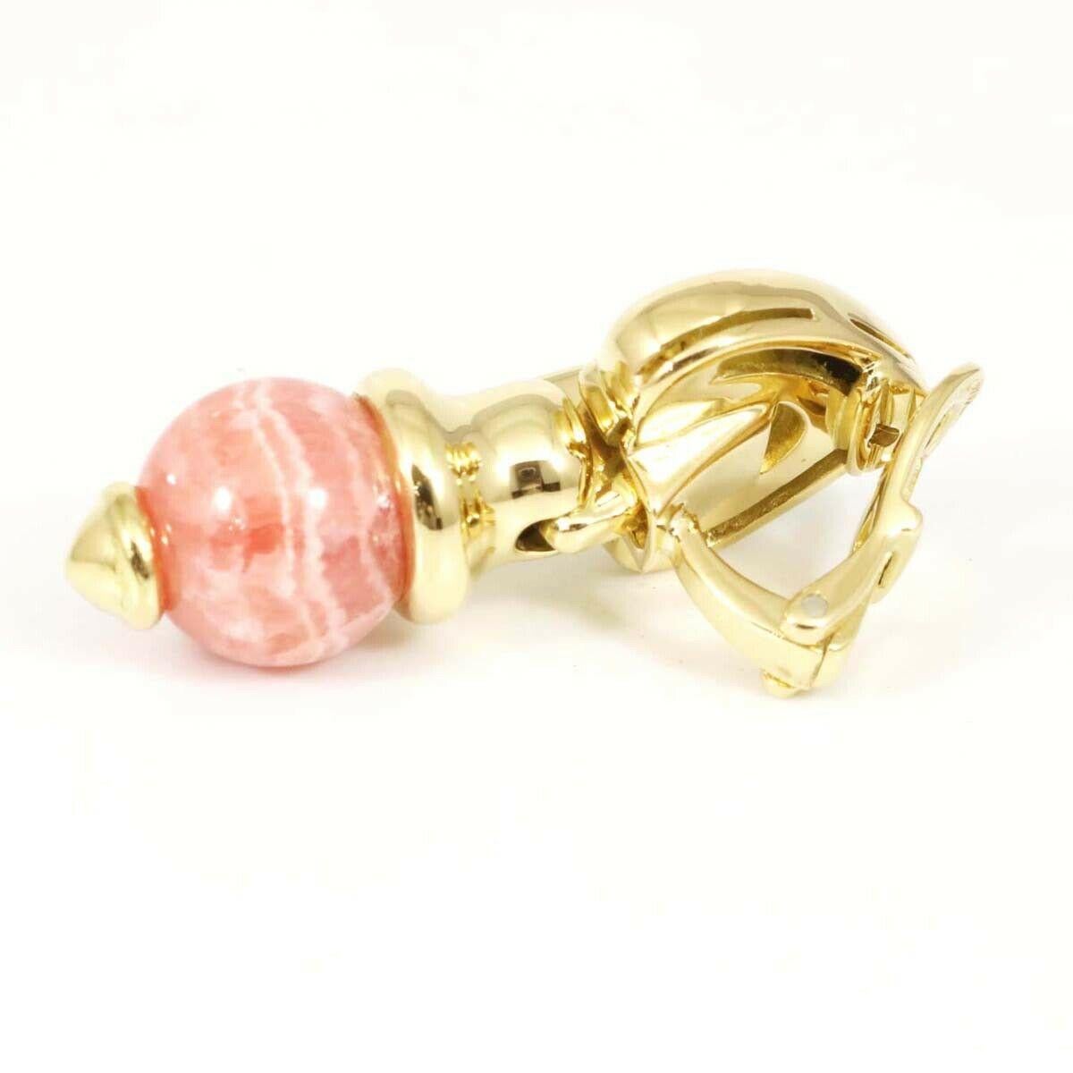 Bvlgari 18 Karat Gold and Rhodochrosite Clip-On Earrings with Box, circa 1980s In Excellent Condition In Beverly Hills, CA