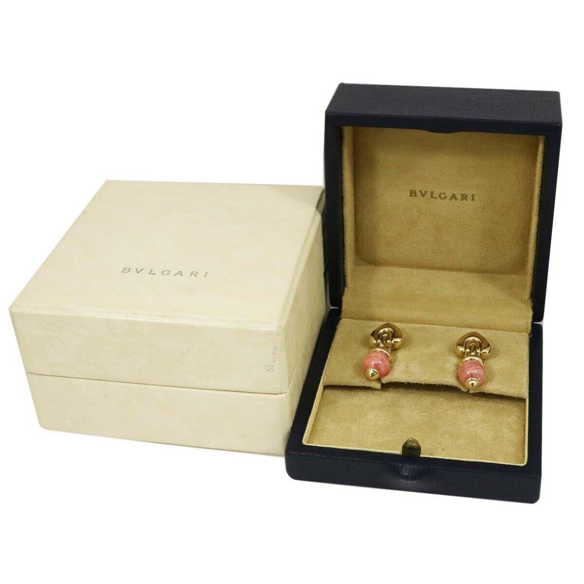 Bvlgari 18 Karat Gold and Rhodochrosite Clip-On Earrings with Box, circa 1980s 2