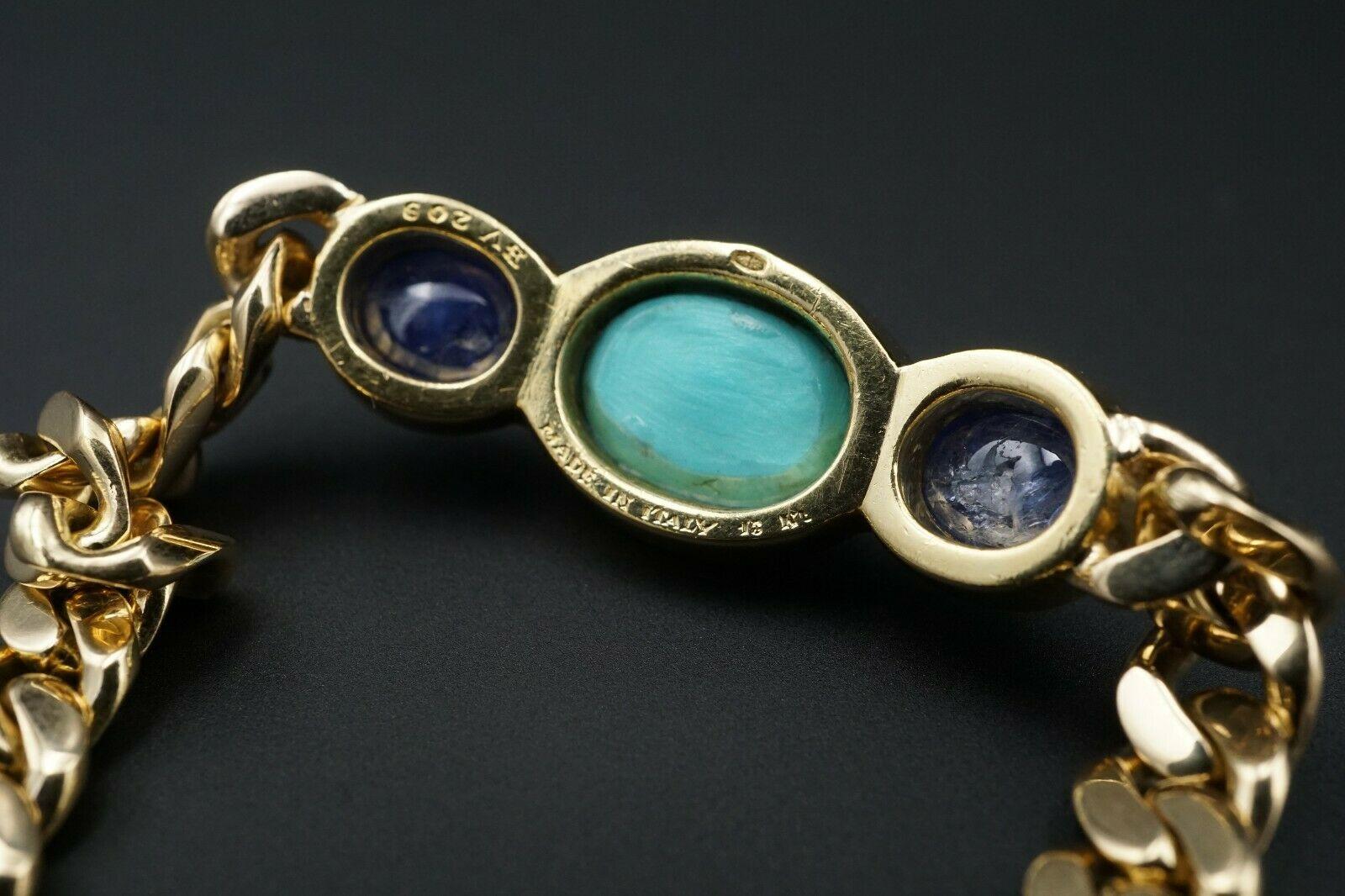 Bvlgari Italy 18 Karat Gold, Sapphire and Turquoise Link Bracelet Vintage Rare In Excellent Condition In Beverly Hills, CA